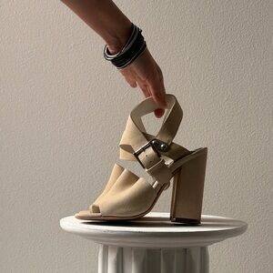 Alexander McQueen Chic Beige Heeled Sandals with Buckle